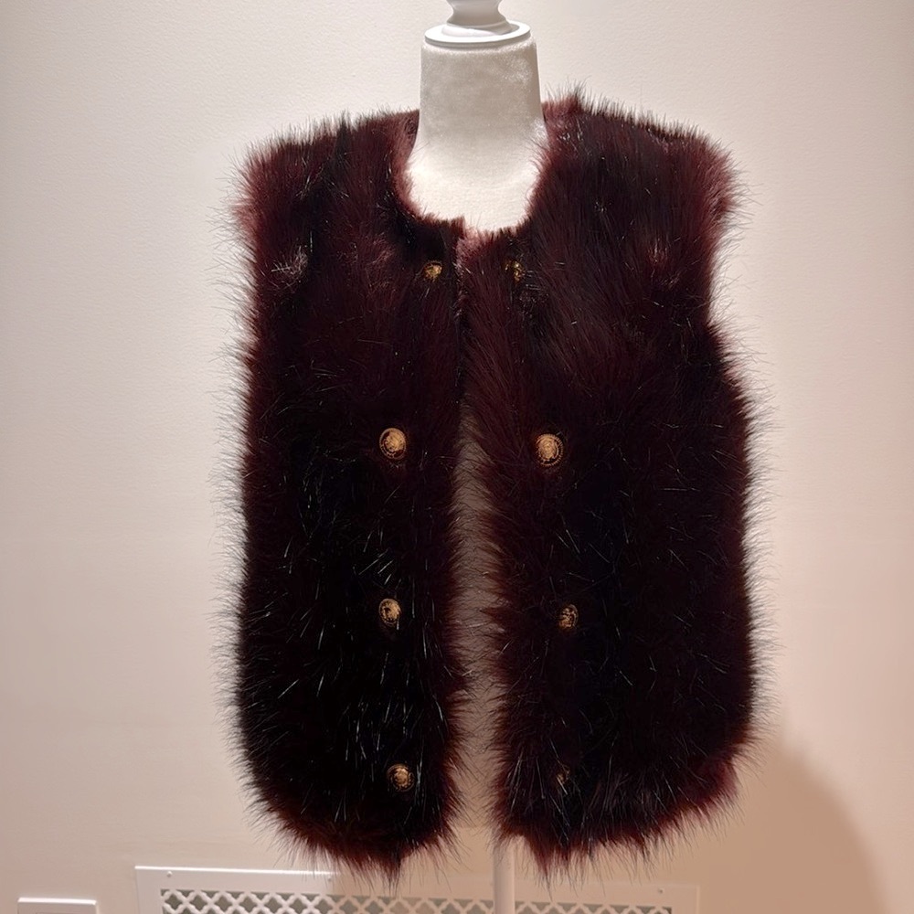 Faux Fur Sleeveless Vest - Deep Burgundy